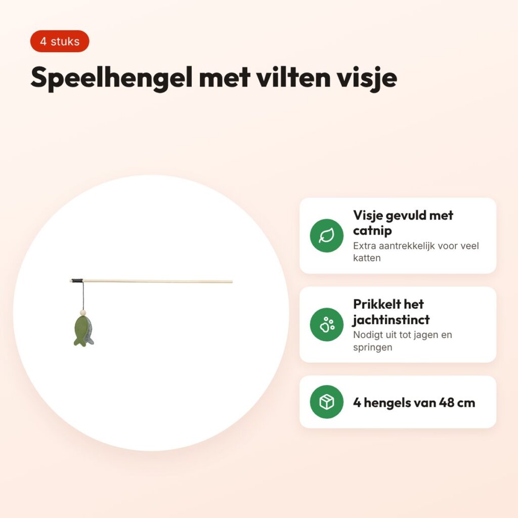 Trixie kattenhengel met vis en catnip 48 cm, 4 stuks – vilt en hout – voordelen