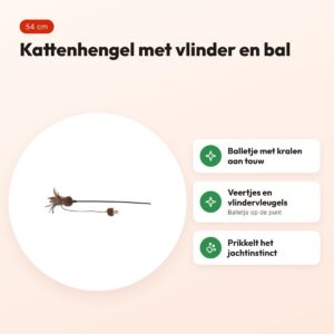 Trixie kattenhengel met vlinder en bal 54 cm – met veren – voordelen