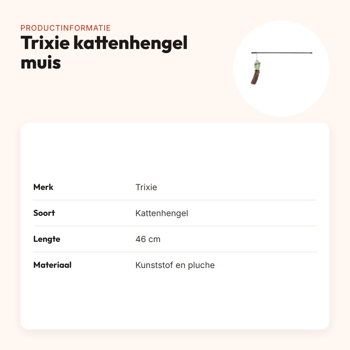 Trixie kattenhengel muis van kunststof en pluche 46 cm – productinformatie