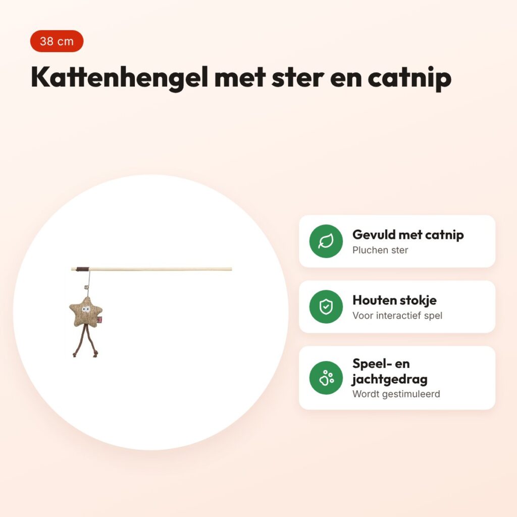Trixie kattenhengel ster van hout en pluche met catnip 38 cm – voordelen