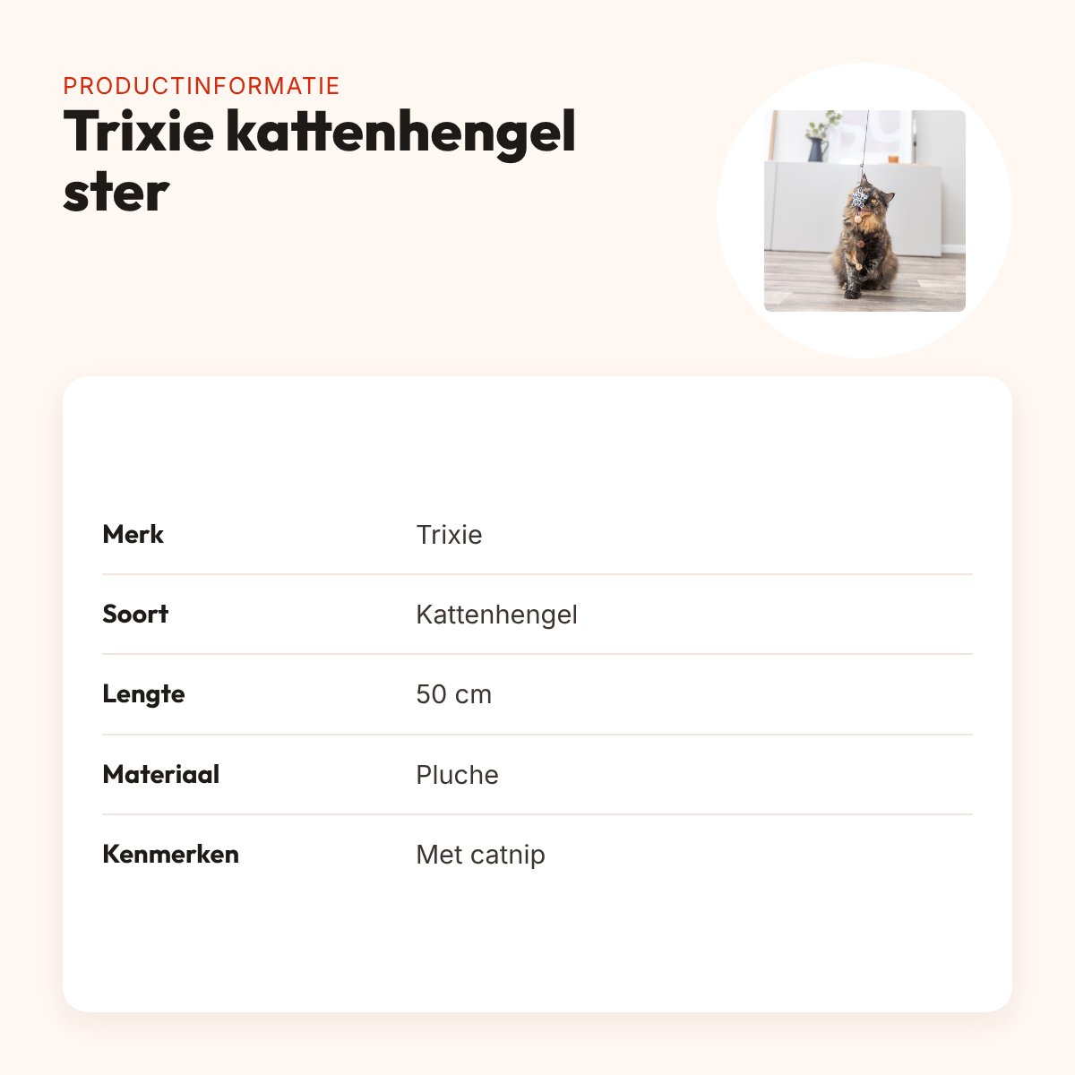 Trixie kattenhengel ster van pluche met catnip 50 cm – panterprint – productinformatie