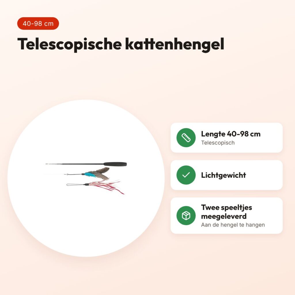 Trixie kattenhengel telescoop 40-98 cm – lichtgewicht, met twee speeltjes – voordelen
