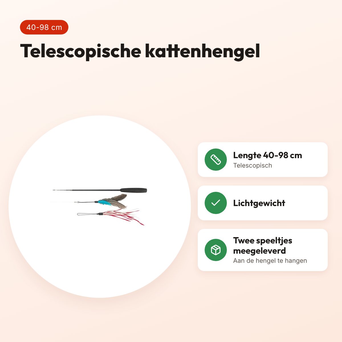 Trixie kattenhengel telescoop 40-98 cm – lichtgewicht, met twee speeltjes – voordelen