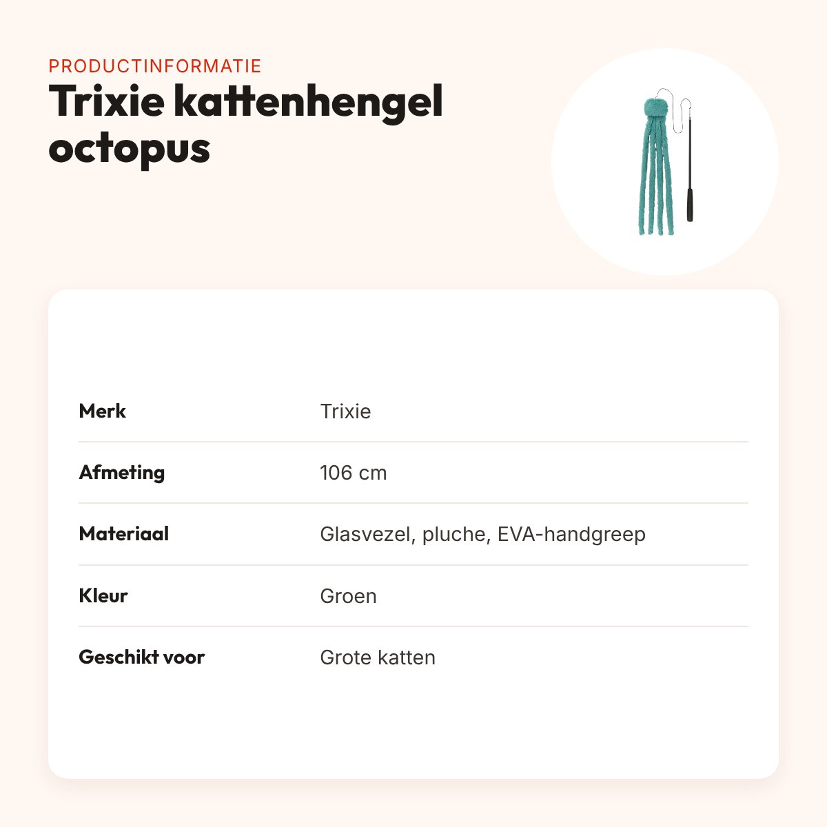 Trixie kattenhengel telescopisch met pluche octopus groen 106 cm – productinformatie
