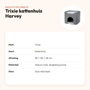 Trixie kattenhuis Harvey grijs-wit/zwart 38 x 38 x 38 cm – keerbaar kussen – productinformatie