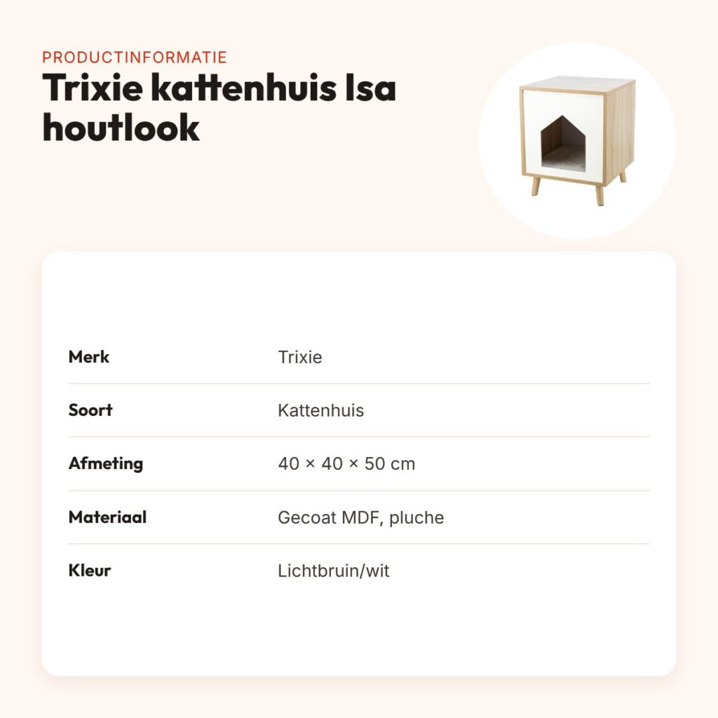 Trixie kattenhuis Isa houtlook lichtbruin/wit 40 x 40 x 50 cm – met kussen – productinformatie