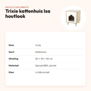 Trixie kattenhuis Isa houtlook lichtbruin/wit 40 x 40 x 50 cm – met kussen – productinformatie