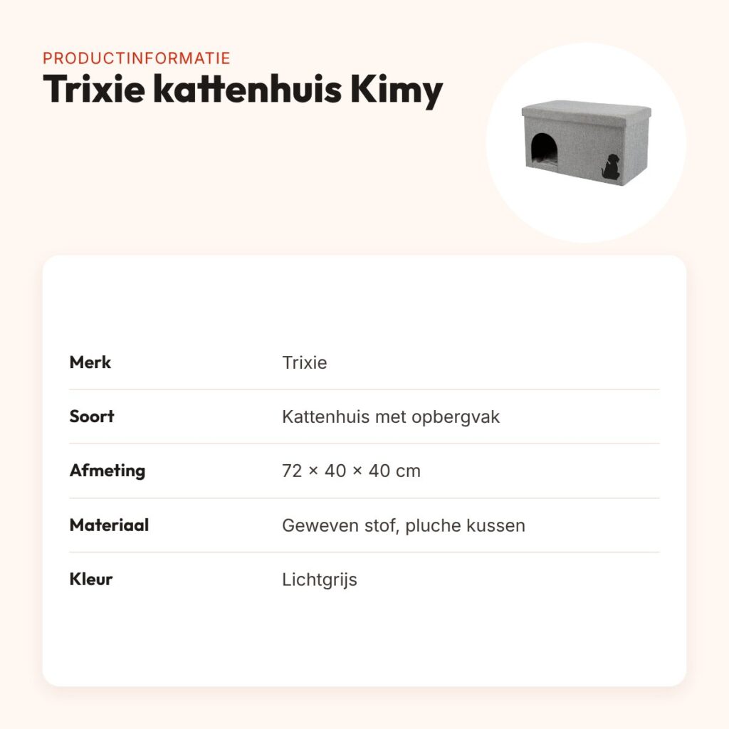 Trixie kattenhuis Kimy lichtgrijs 72 x 40 x 40 cm – met opbergvak – productinformatie