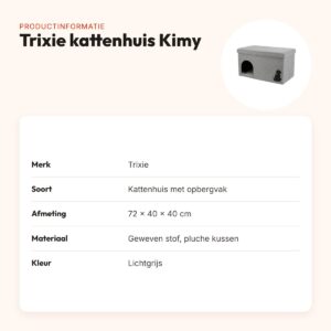 Trixie kattenhuis Kimy lichtgrijs 72 x 40 x 40 cm – met opbergvak – productinformatie