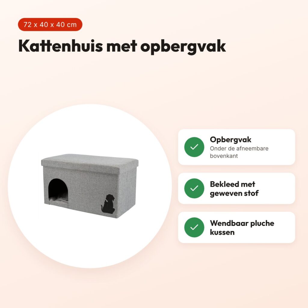 Trixie kattenhuis Kimy lichtgrijs 72 x 40 x 40 cm – met opbergvak – voordelen