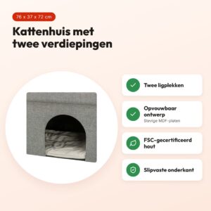 Trixie kattenhuis Kimy Soft twee verdiepingen lichtgrijs 76 x 37 x 72 cm – voordelen