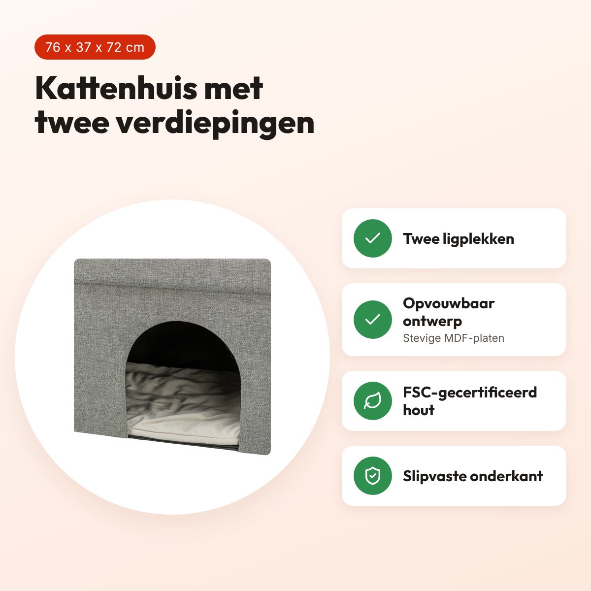 Trixie kattenhuis Kimy Soft twee verdiepingen lichtgrijs 76 x 37 x 72 cm – voordelen