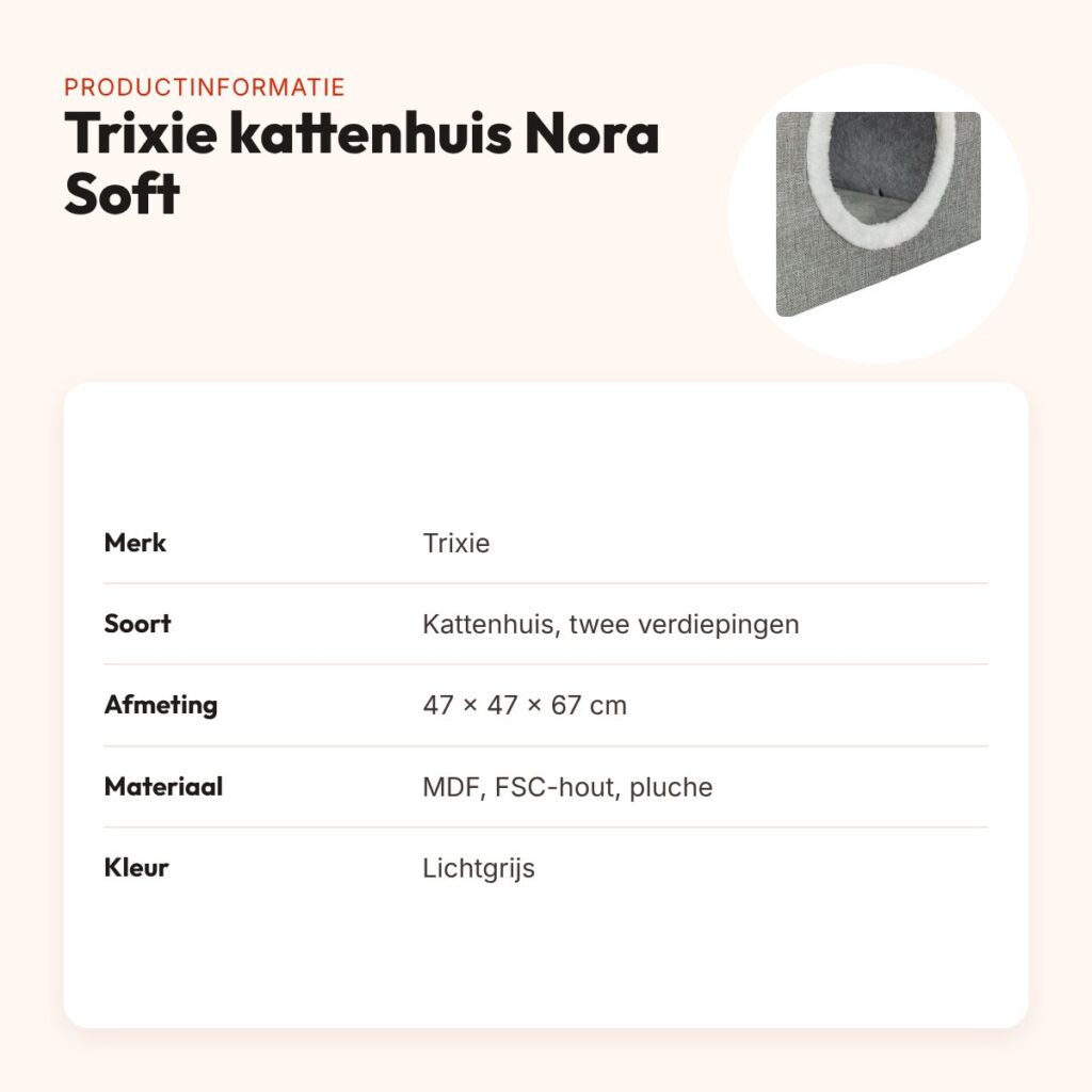 Trixie kattenhuis Nora Soft twee verdiepingen lichtgrijs 47 x 47 x 67 cm – productinformatie