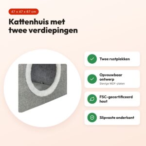 Trixie kattenhuis Nora Soft twee verdiepingen lichtgrijs 47 x 47 x 67 cm – voordelen