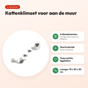 Trixie kattenklimset voor aan de muur wit/grijs – 4 klimelementen – voordelen