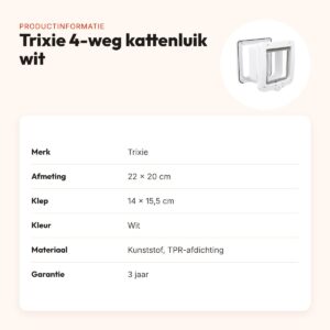 Trixie kattenluik 4-weg met tunnel wit 22 x 20 cm – waterdicht – productinformatie