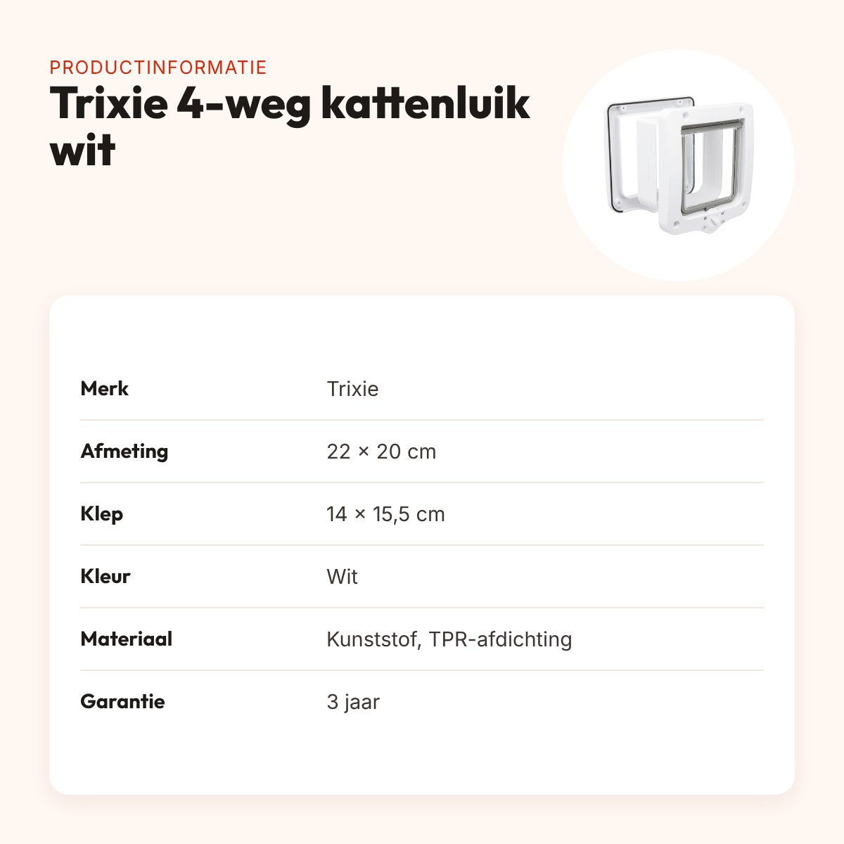 Trixie kattenluik 4-weg met tunnel wit 22 x 20 cm – waterdicht – productinformatie