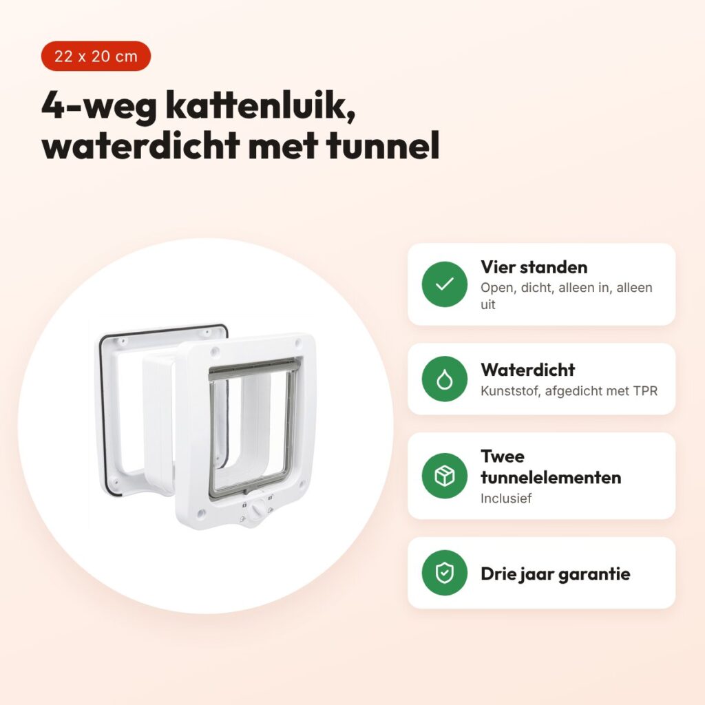 Trixie kattenluik 4-weg met tunnel wit 22 x 20 cm – waterdicht – voordelen