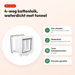 Trixie kattenluik 4-weg met tunnel wit 22 x 20 cm – waterdicht – voordelen