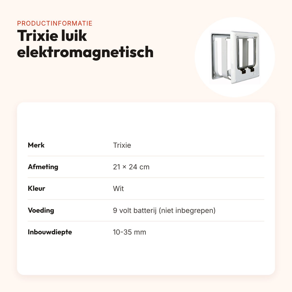 Trixie kattenluik elektromagnetisch wit 21 x 24 cm – geluidsarm – productinformatie