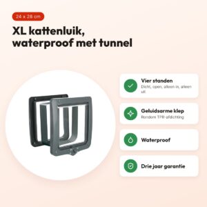 Trixie kattenluik XL 4-weg met tunnel grijs 24 x 28 cm – geluidsarm – voordelen