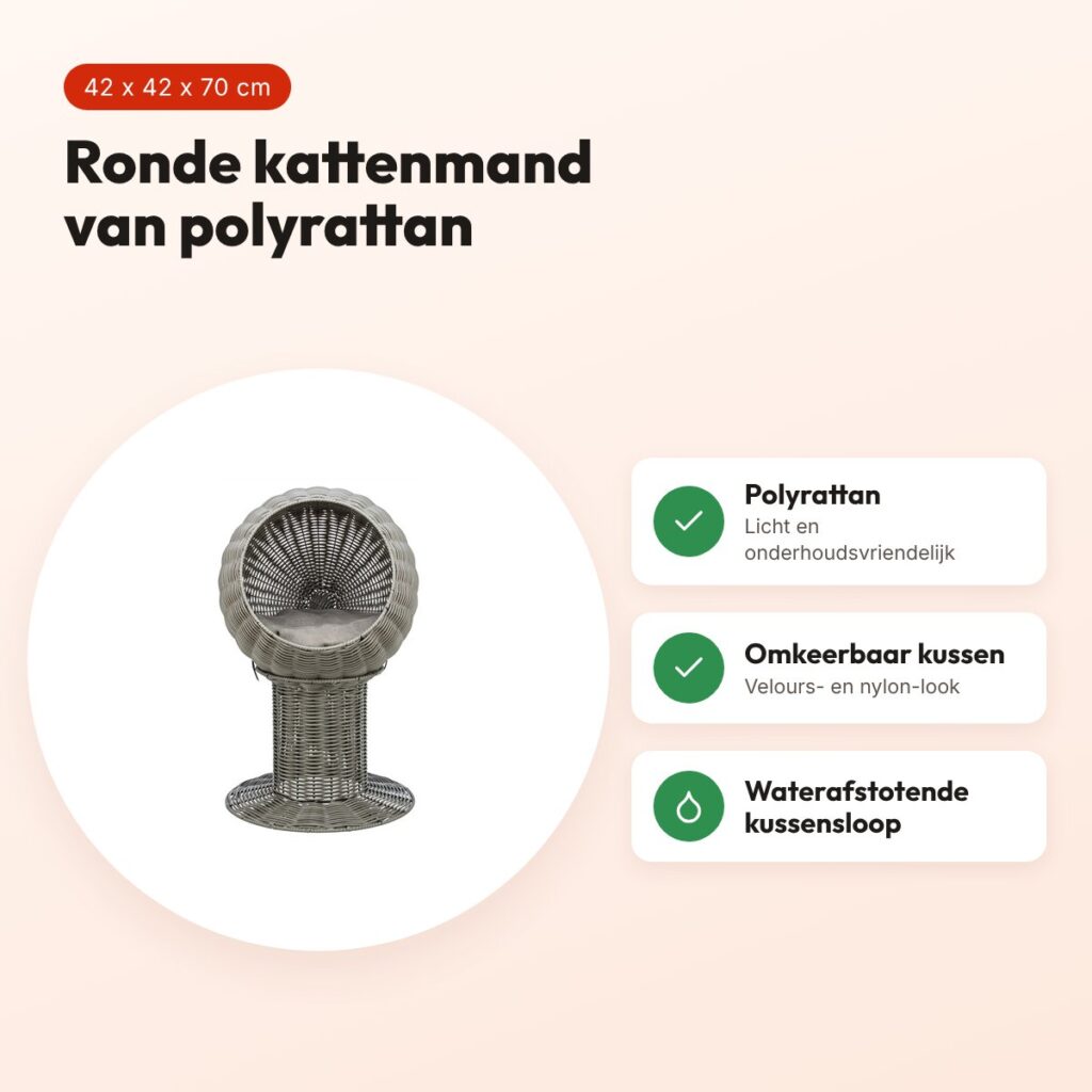 Trixie kattenmand Amalia rond polyrattan grijs 42 x 42 x 70 cm – voordelen