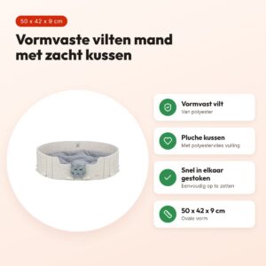 Trixie kattenmand Emelie vilt ovaal zand/grijs 50 x 42 x 9 cm – voordelen