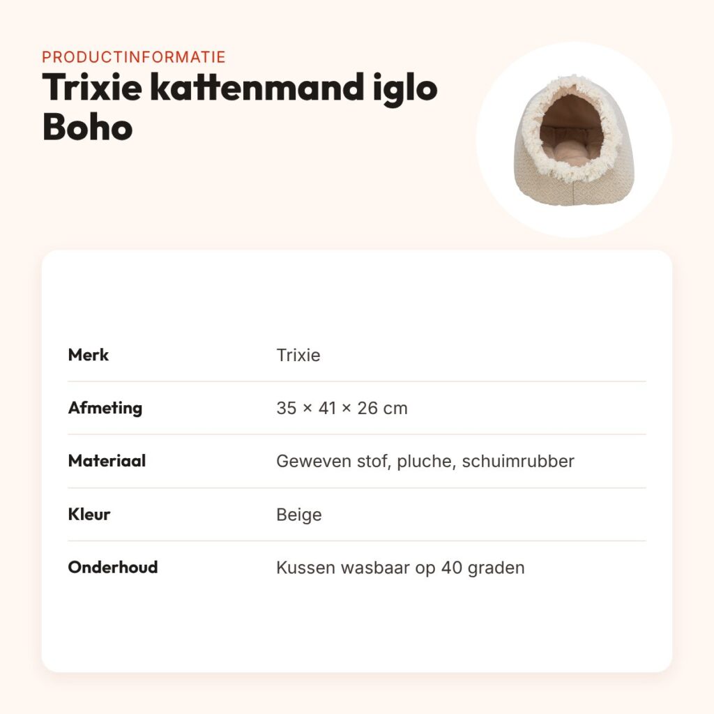 Trixie kattenmand iglo Boho beige 35 x 41 x 26 cm – wendbaar kussen – productinformatie