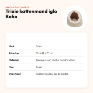 Trixie kattenmand iglo Boho beige 35 x 41 x 26 cm – wendbaar kussen – productinformatie