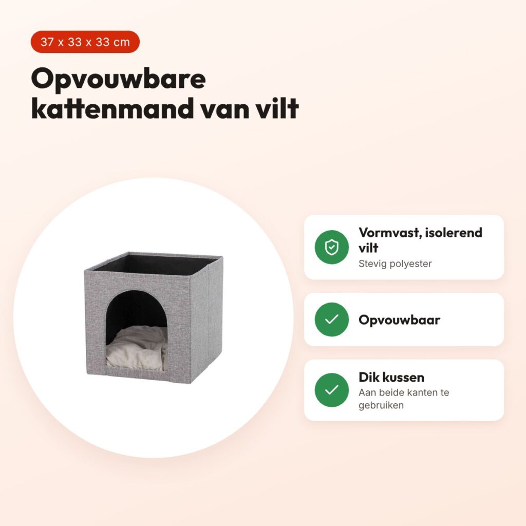 Trixie kattenmand iglo Ella grijs 37 x 33 x 33 cm – opvouwbaar, vilt – voordelen