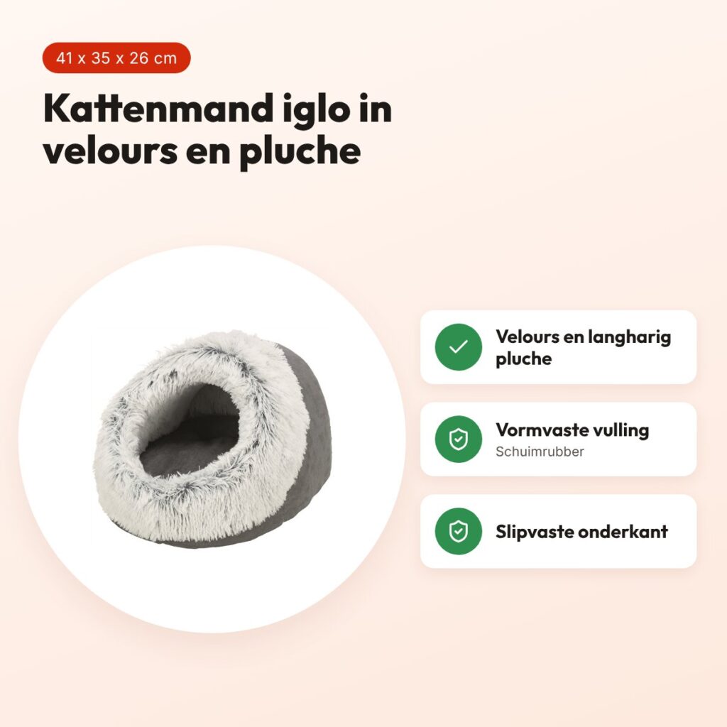 Trixie kattenmand iglo Harvey grijs/wit-zwart 41 x 35 x 26 cm – velours – voordelen