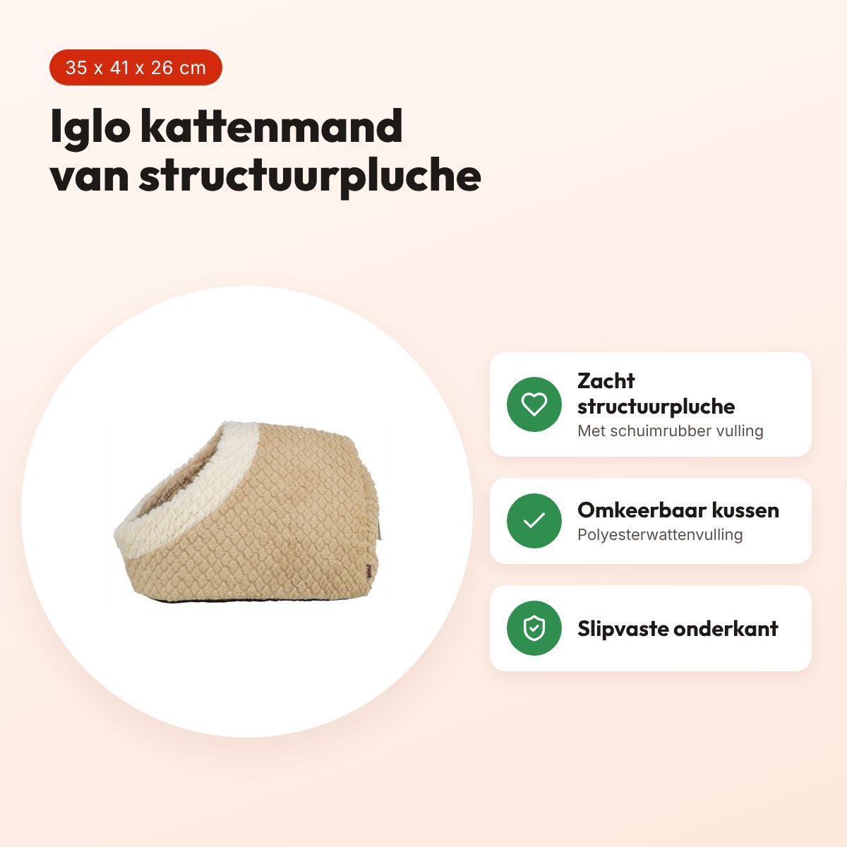 Trixie kattenmand iglo Kaline Mio lichtbruin/crème 35 x 41 x 26 cm – voordelen