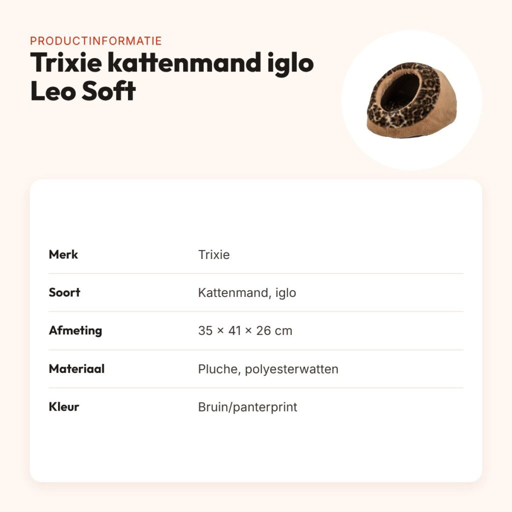 Trixie kattenmand iglo Leo Soft pluche bruin/panterprint 35 x 41 x 26 cm – productinformatie