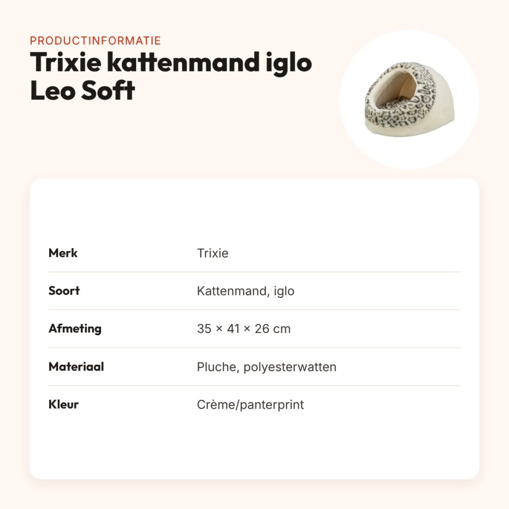 Trixie kattenmand iglo Leo Soft pluche crème/panterprint 35 x 41 x 26 cm – productinformatie