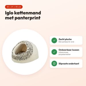 Trixie kattenmand iglo Leo Soft pluche crème/panterprint 35 x 41 x 26 cm – voordelen