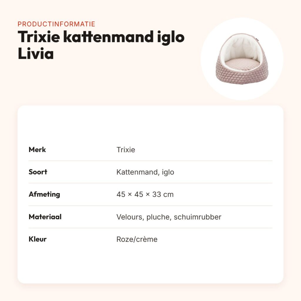 Trixie kattenmand iglo Livia roze/crème 45 x 45 x 33 cm – velours en pluche – productinformatie