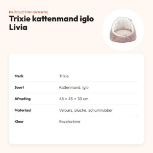 Trixie kattenmand iglo Livia roze/crème 45 x 45 x 33 cm – velours en pluche – productinformatie