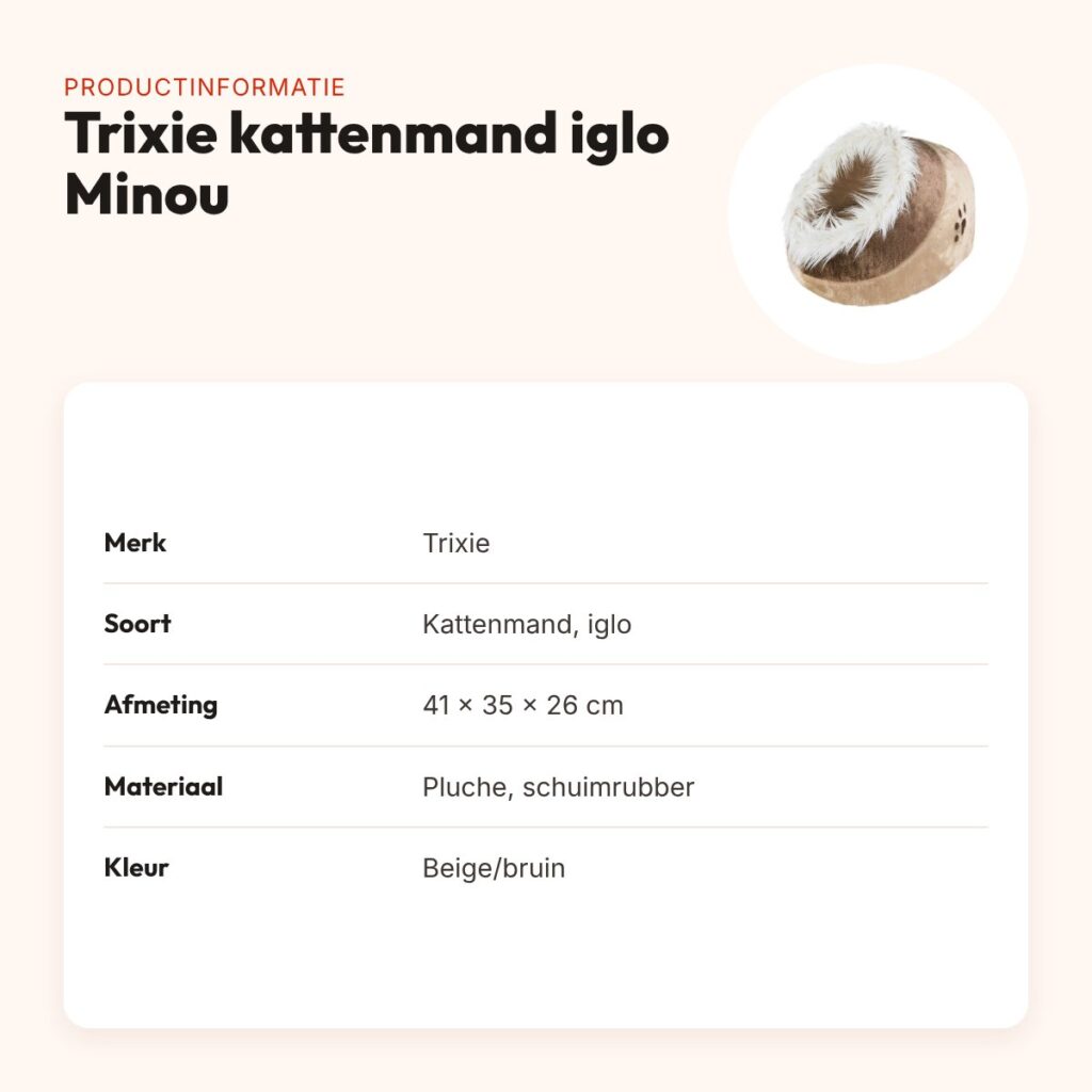 Trixie kattenmand iglo Minou beige/bruin 41 x 35 x 26 cm – wendbaar kussen – productinformatie