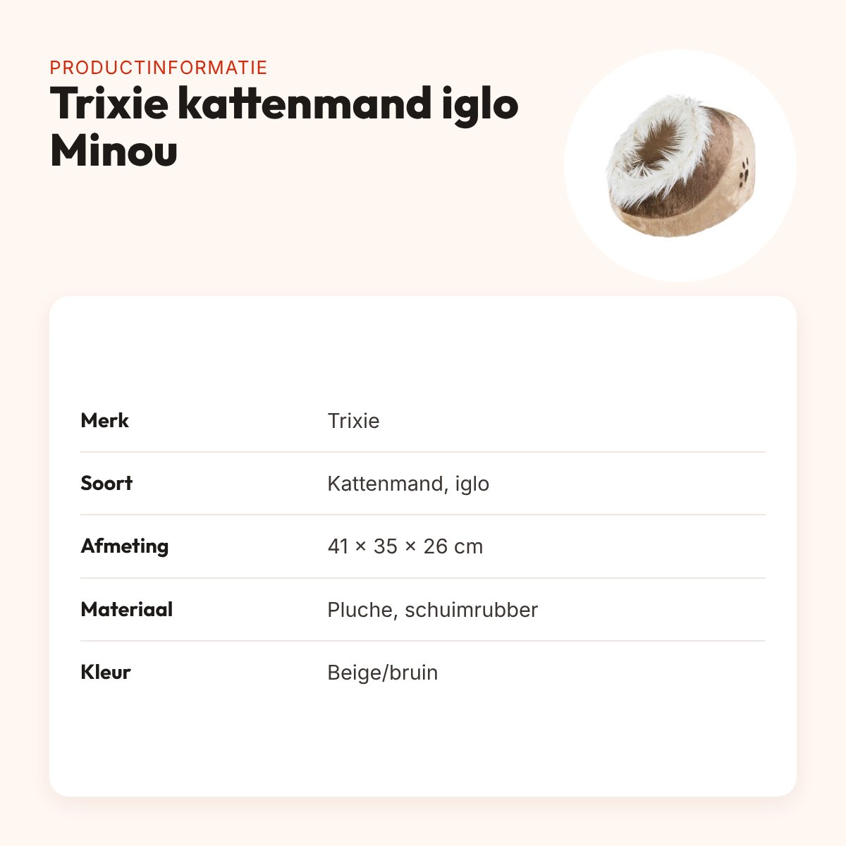 Trixie kattenmand iglo Minou beige/bruin 41 x 35 x 26 cm – wendbaar kussen – productinformatie