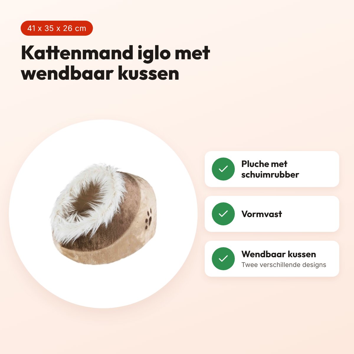Trixie kattenmand iglo Minou beige/bruin 41 x 35 x 26 cm – wendbaar kussen – voordelen