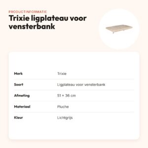 Trixie kattenmand ligplateau voor vensterbank lichtgrijs 51 x 36 cm – productinformatie