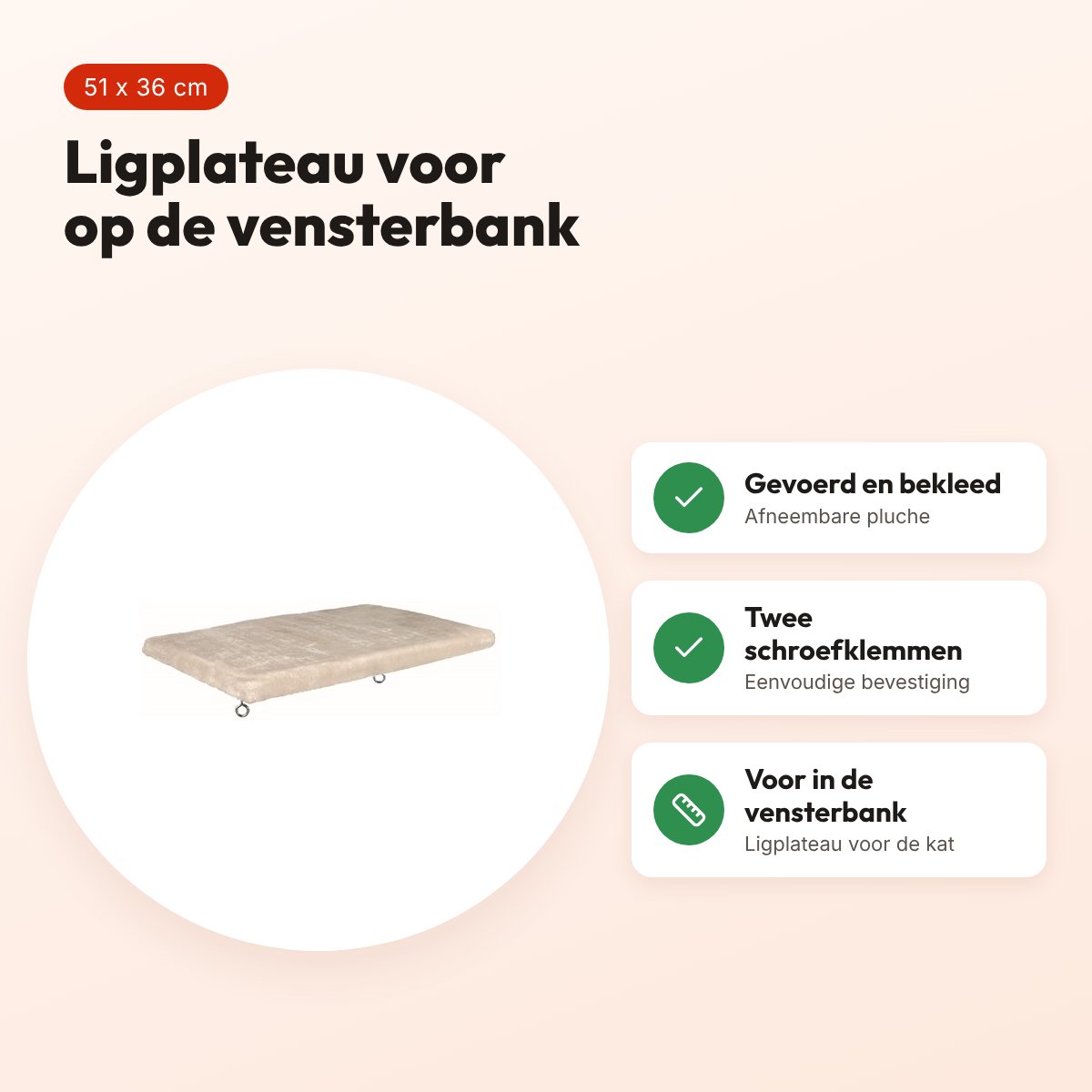 Trixie kattenmand ligplateau voor vensterbank lichtgrijs 51 x 36 cm – voordelen