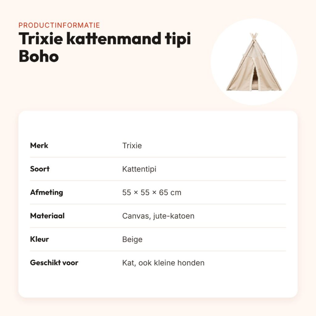Trixie kattenmand tipi Boho beige 55 x 55 x 65 cm – ook voor kleine honden – productinformatie