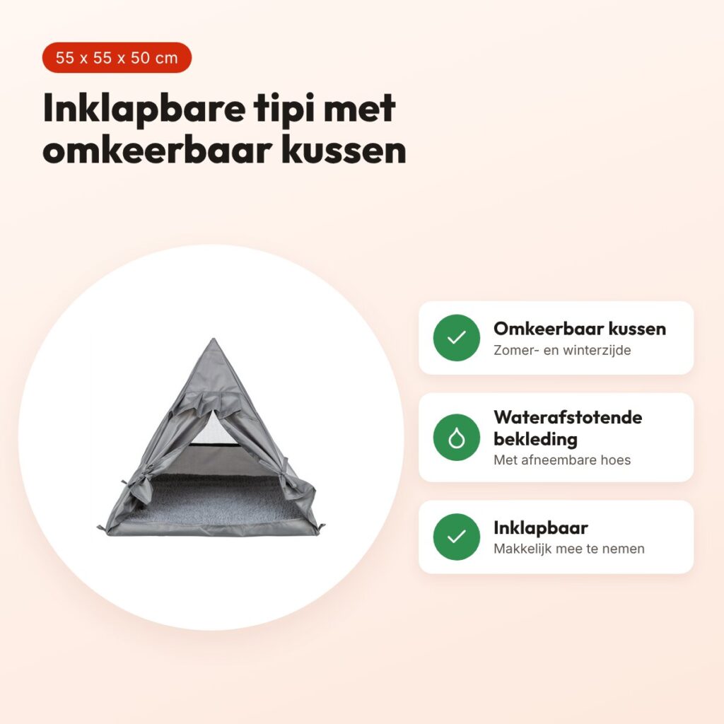 Trixie kattenmand tipi Samoa grijs 55 x 55 x 50 cm – omkeerbaar kussen – voordelen