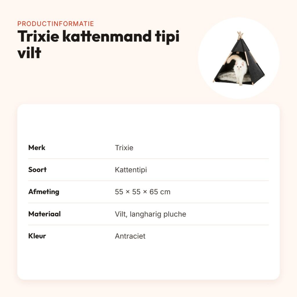 Trixie kattenmand tipi vilt antraciet 55 x 55 x 65 cm – langharig pluche – productinformatie