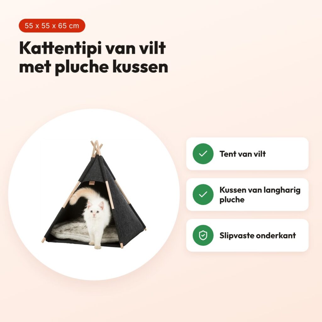 Trixie kattenmand tipi vilt antraciet 55 x 55 x 65 cm – langharig pluche – voordelen