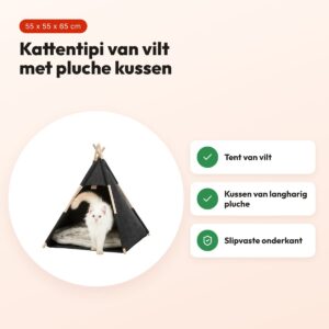 Trixie kattenmand tipi vilt antraciet 55 x 55 x 65 cm – langharig pluche – voordelen