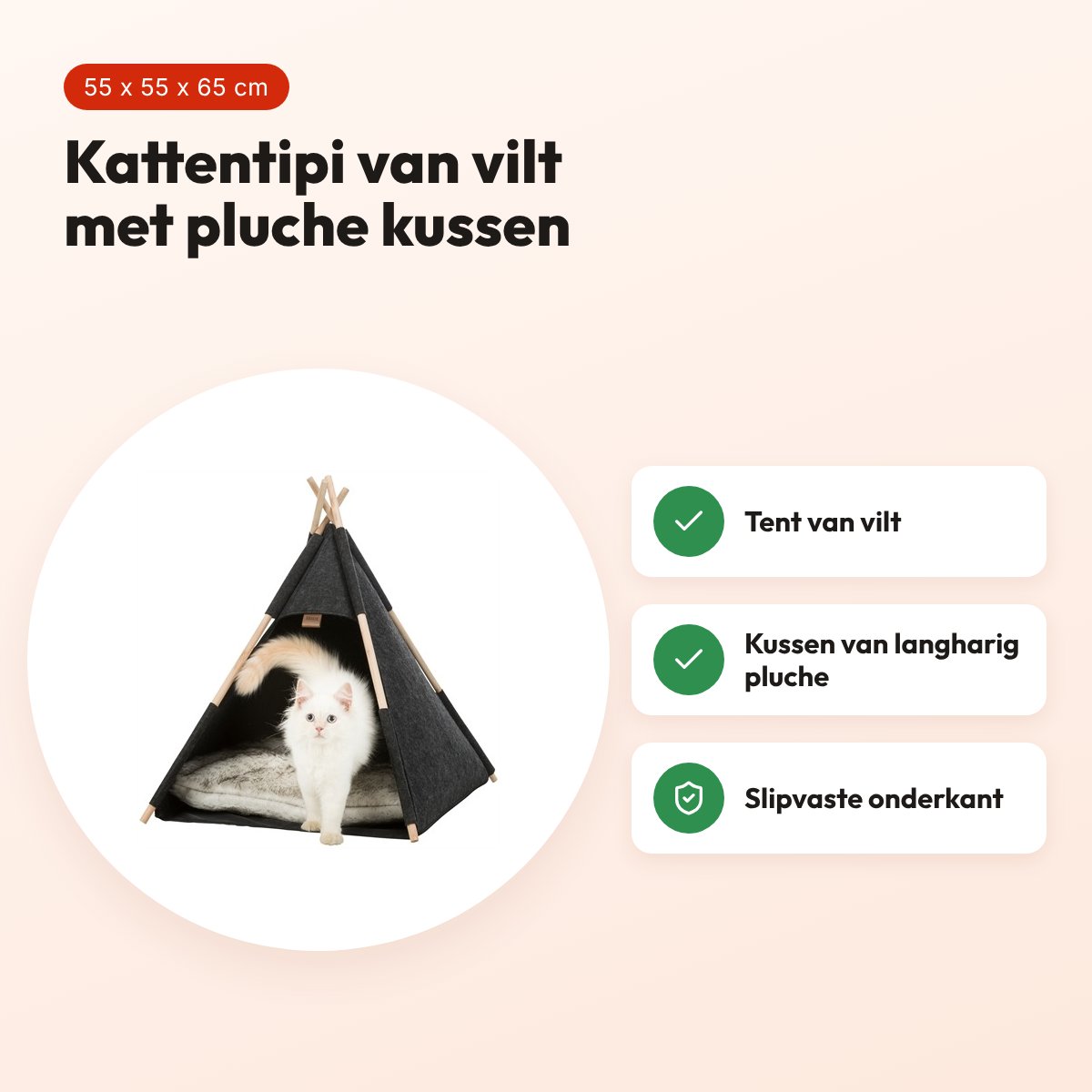 Trixie kattenmand tipi vilt antraciet 55 x 55 x 65 cm – langharig pluche – voordelen