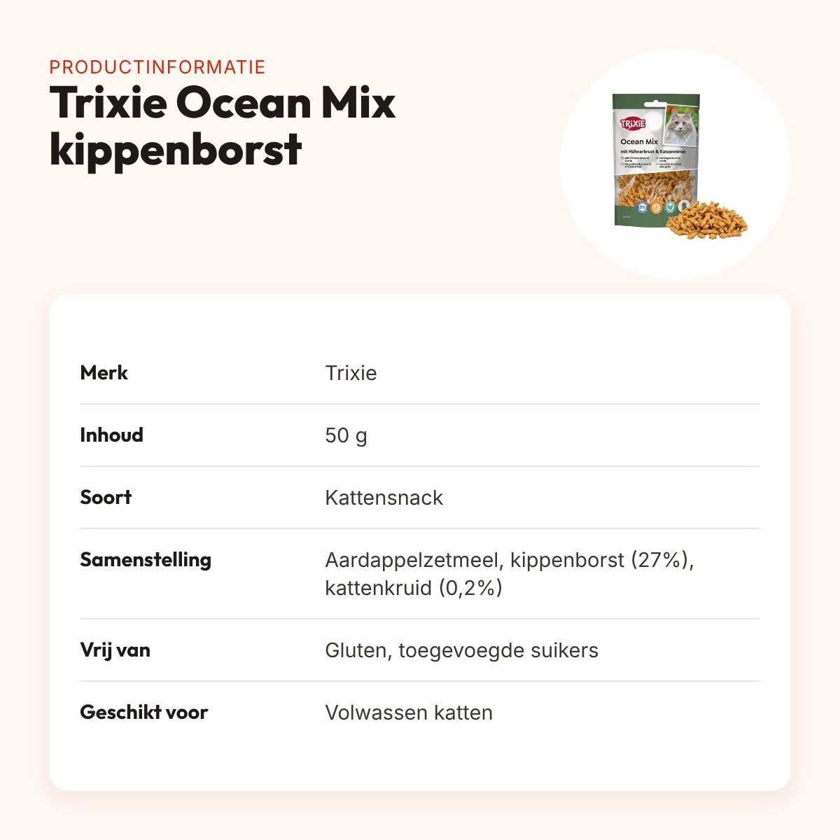 Trixie kattensnack Ocean Mix met kippenborst en catnip 50 g – productinformatie