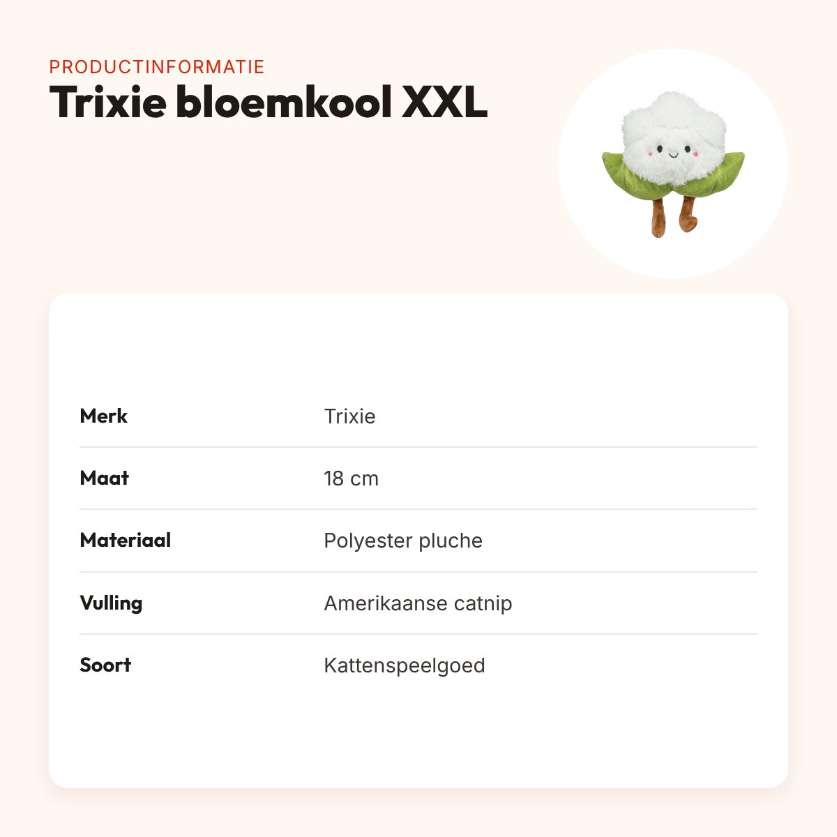 Trixie kattenspeelgoed bloemkool XXL pluche met Amerikaanse catnip 18 cm – productinformatie